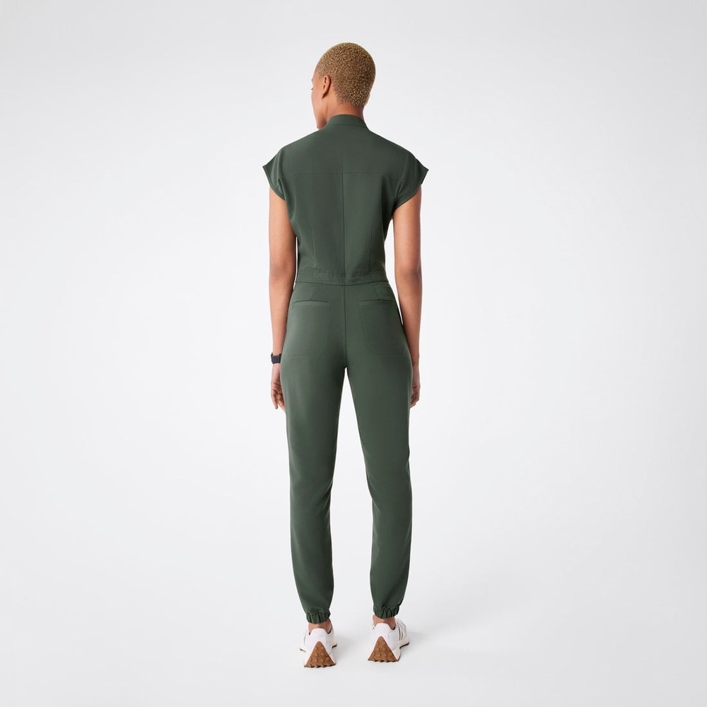 FIGS Rafaela Cargo Scrub Jumpsuit 9 Pockets Zip Jogger Moss Green Size XXS - Picture 2 of 12